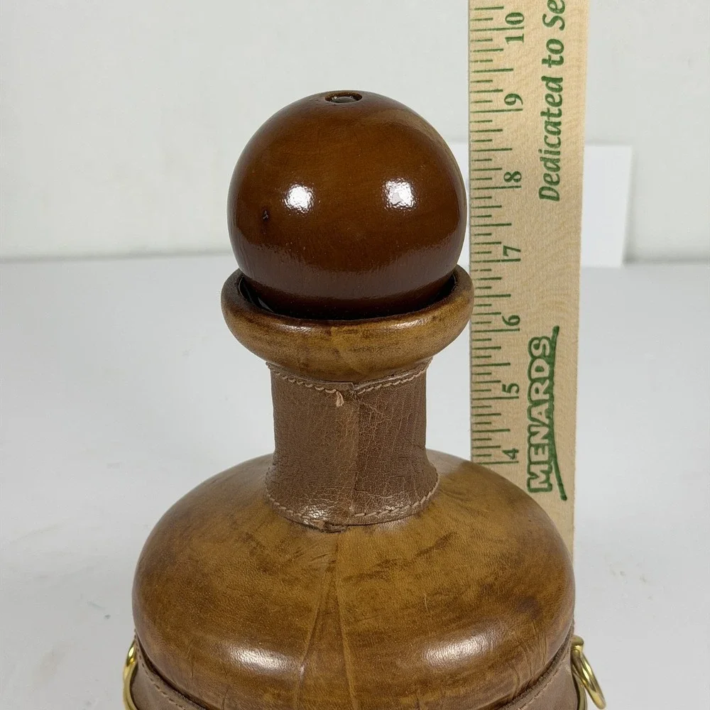 Vintage Leather Wrapped Decanter Equestrian Brass Bit Detail S-1